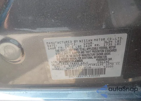 2023 Nissan Versa 1.6 S Xtronic Cvt from USA, damaged, VIN 3N1CN8DV7PL830025